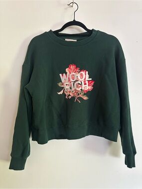 Woolrich Forest Green Crewneck with Pink Floral Patch